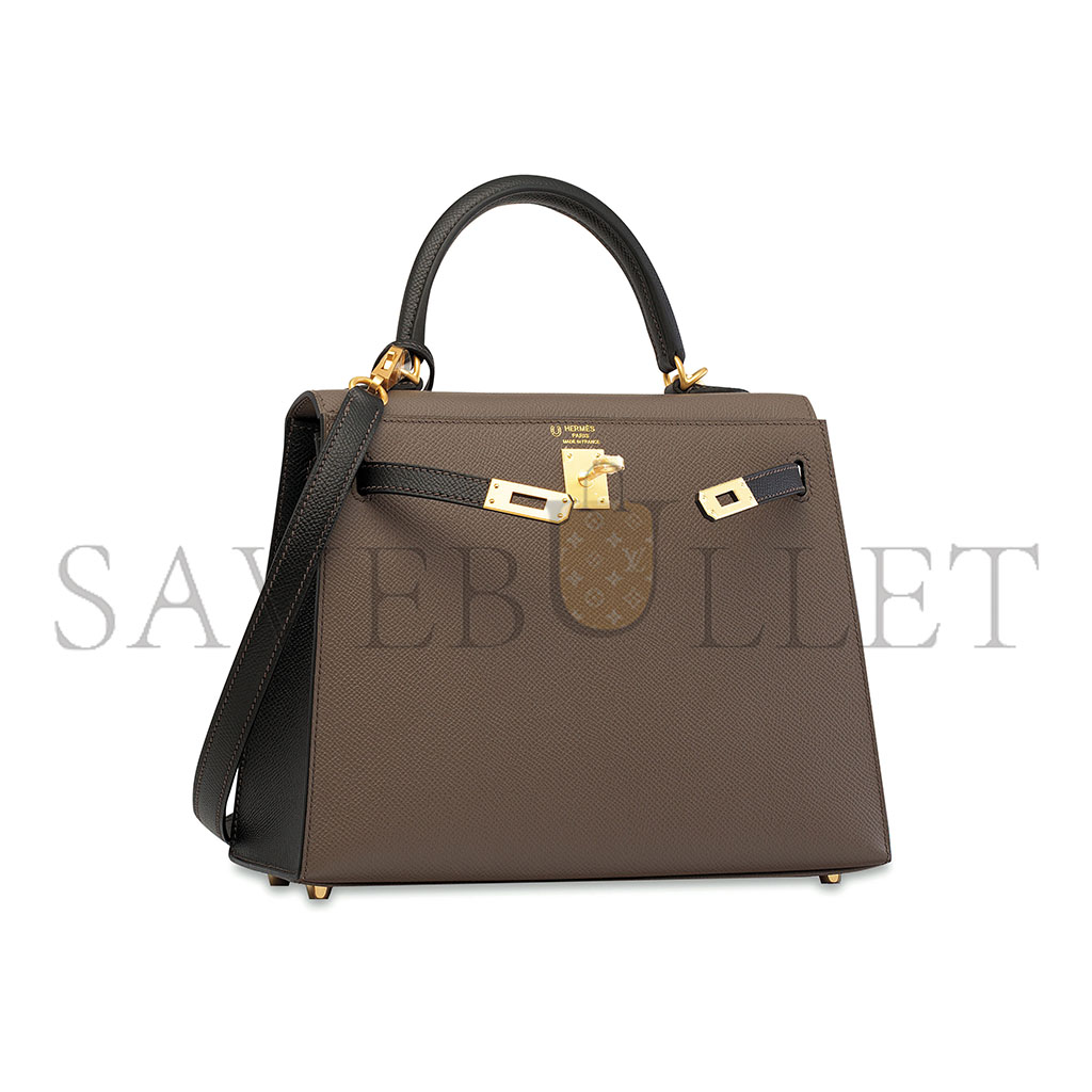 H**mes master black epsom leather sellier kelly 25 with brushed gold hardware (25*17*7cm)
